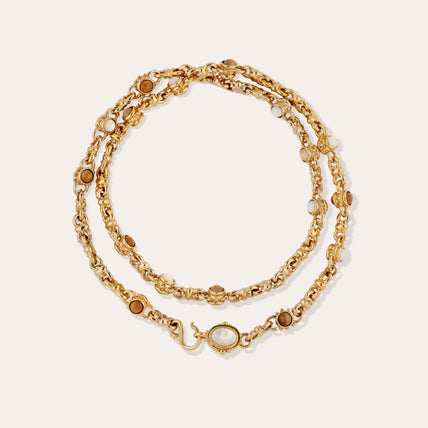 Collar largo « Amarante » con detalles dorados - Madera y nácar blanco