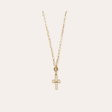 Lange Halskette mit kleinem Kreuz, vergoldet