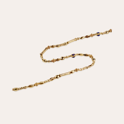 Collar largo Kali con cabujones dorados - Lapislázuli