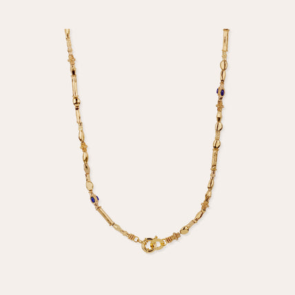 Collar largo Kali con cabujones dorados - Lapislázuli