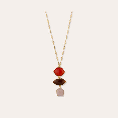Sautoir Silenza doré - Calcite & Quartz rose