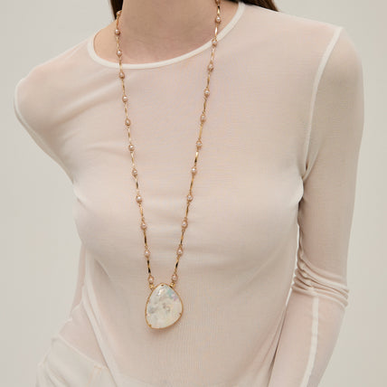 Collar largo Perla Gipsea « Large size » dorado - Nácar blanco