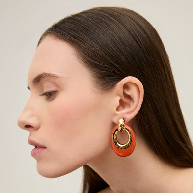 Boucles d'oreilles Selva petit modèle acetate dorées - Corail