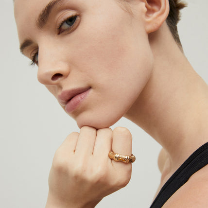Bambou -Ring, vergoldeter Strass-Schlupfring