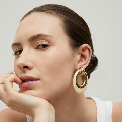 Boucles d'oreilles Selva grand modèle acétate dorées - Ivoire
