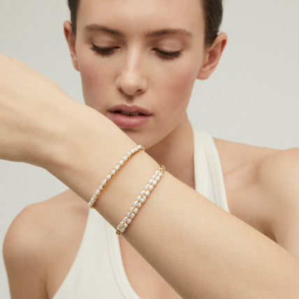 Armband „Lyre“ – kleines Modell, vergoldet – weißes Perlmutt