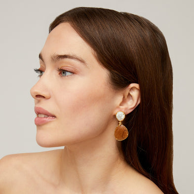 Boucles d'oreilles Silia dorées - Bois & Nacre blanche