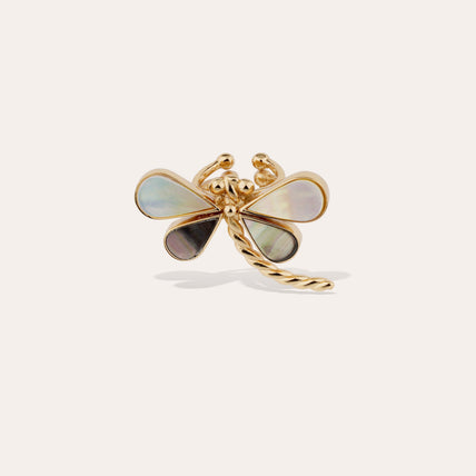Anillo «Libelula» dorado - Nácar blanco