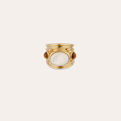 Bague Simone dorée - OEil de Tigre & Nacre Blanche