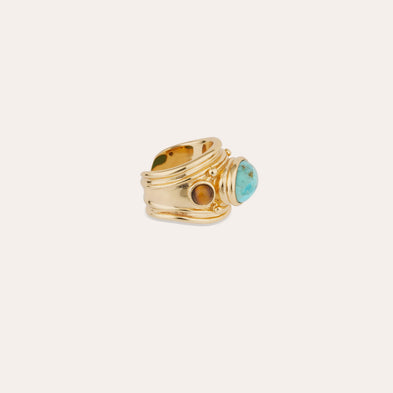 Bague Simone dorée - Turquoise & Œil de Tigre