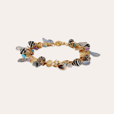 Bracelet de cheville Coki doré - Turquoise & Nacre grise