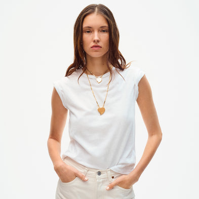 Golden Mirage Scapular Necklace - Wood & White Mother-of-Pearl 