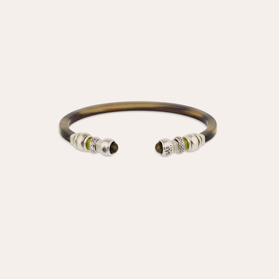 Bracelet Sari acétate grand modèle argenté - Vert-de-gris