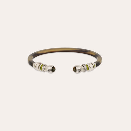 Bracelet Sari acétate grand modèle argenté - Vert-de-gris