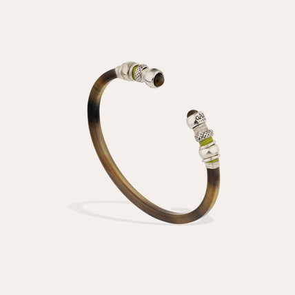 Bracelet Sari acétate grand modèle argenté - Vert-de-gris