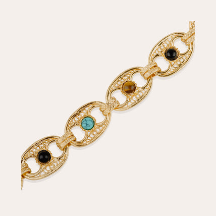 Collier Carthage - Turquoise, Oeil de tigre & Onyx noir