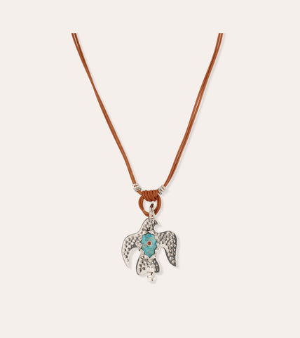 Collier Eagle cuir - Turquoise