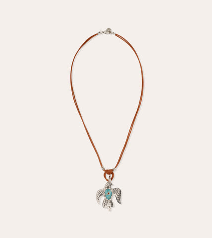 Collier Eagle cuir - Turquoise