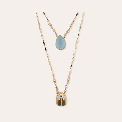 Collier Scapulaire Scaramouche émail - Quartz bleu