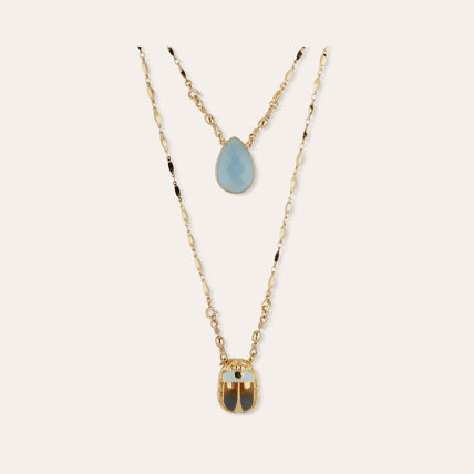 Collier Scapulaire Scaramouche émail - Quartz bleu