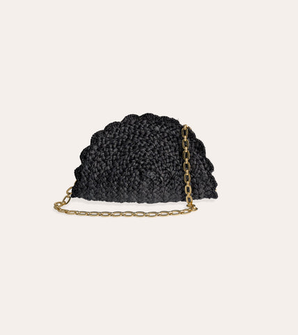Sac pochette Sun mini raphia - Noir