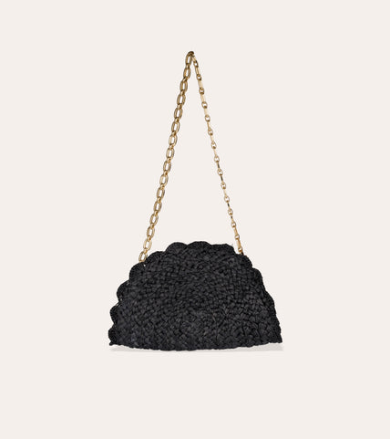Sac pochette Sun mini raphia - Noir