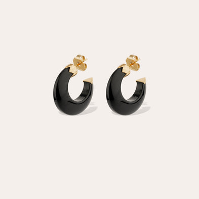 Pendientes de aro Abalone mini de acetato dorado - Negro