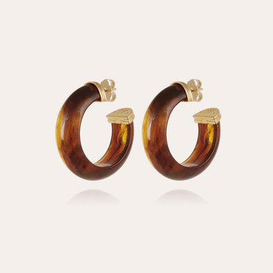Gold-tone Acetate Abalone Hoop Earrings - Brown