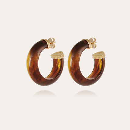 Boucles d'oreilles créoles Abalone acétate dorées - Marron