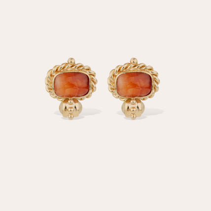 Boucles d'oreilles Amarante cabochons dorées - Cornaline