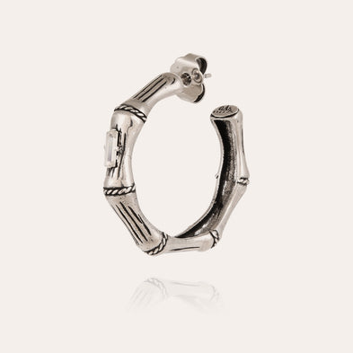 Boucles d'oreilles créoles Bambou strass petit modèle argentées