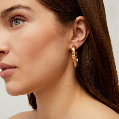 Boucles d'oreilles créoles Bambou strass petit modèle dorées