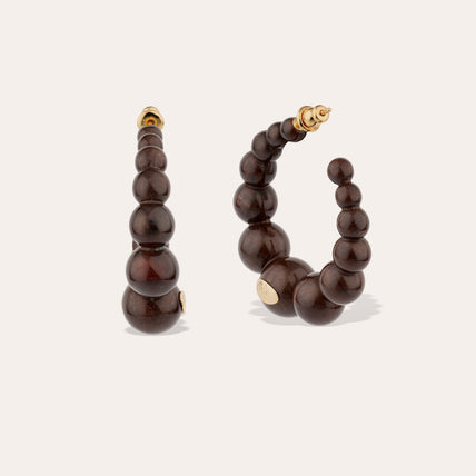 Boucles d'oreilles créoles Andy petit modèle acétate dorées - Marron