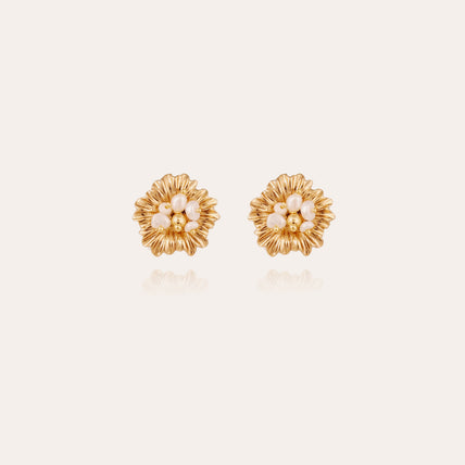 Boucles d'oreilles puces Azalée dorées - Perles de culture