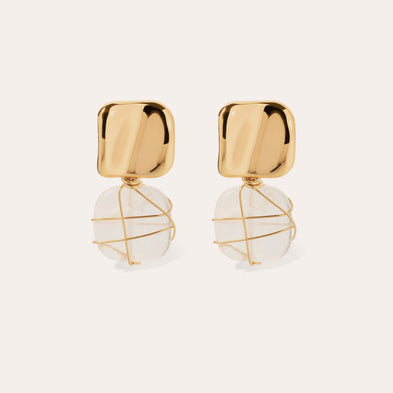 Boucles d'oreilles Rainbow Square dorées - Cristal de roche