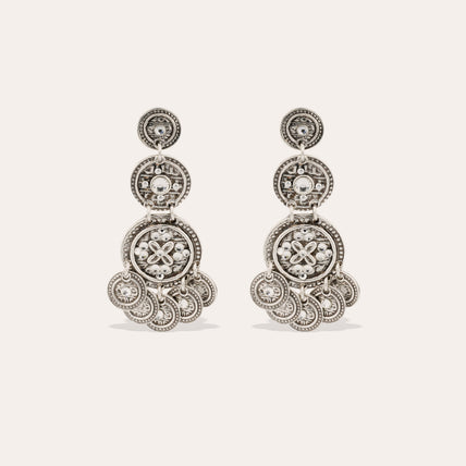 Silver Three-Strand Sequin Earrings 