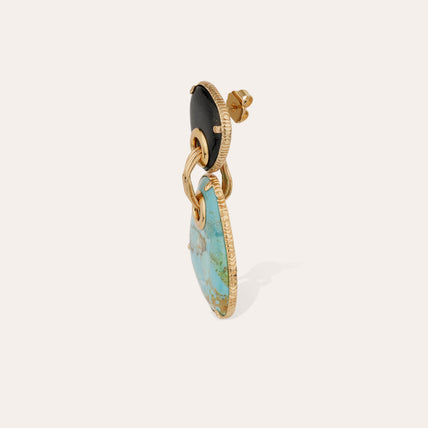 Boucles d'oreilles Silia grand modèle dorées - Turquoise & Onyx noir