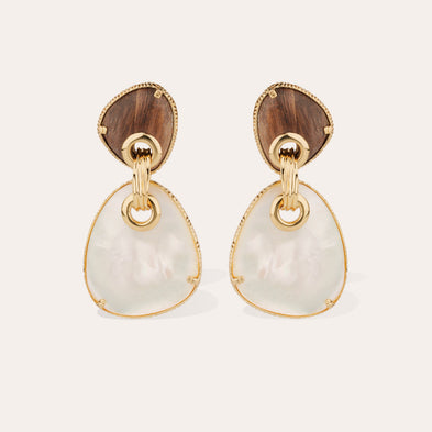 Pendientes Silia « Large size » dorados - Madera y nácar blanco