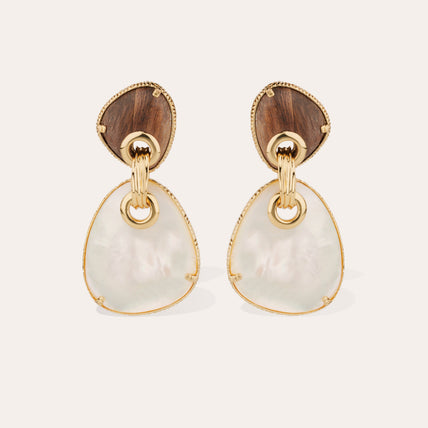 Boucles d'oreilles Silia grand modèle dorées - Bois & Nacre blanche