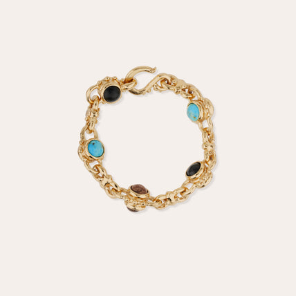 Bracelet Amarante multi doré - Turquoise, Basalte noire & Bois