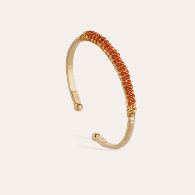 Bracelet Lyre jonc grand modèle doré - Cornaline