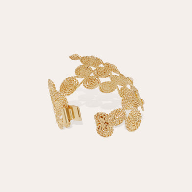 Bracelet manchette Mistral doré - Nacre blanche & strass