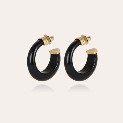 Boucles d'oreilles créoles Abalone acétate dorées - Noir