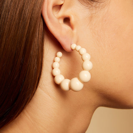 Boucles d'oreilles créoles Andy petit modèle acétate dorées - Ivoire