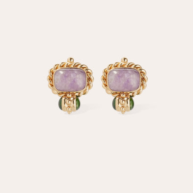 Boucles d'oreilles Amarante cabochons dorées - Améthyste