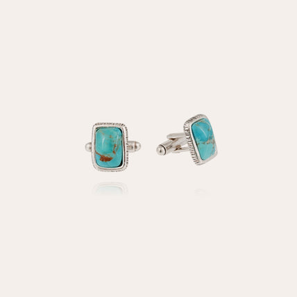 Boutons de manchette Totem argentés - Turquoise