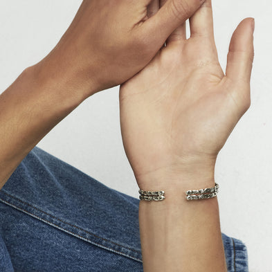 Large size silver-plated Crossed Liane Bangle
