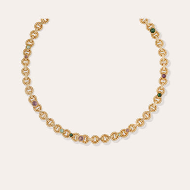 Mistral Gold Necklace - Malachite, Amazonite & Amethyst 