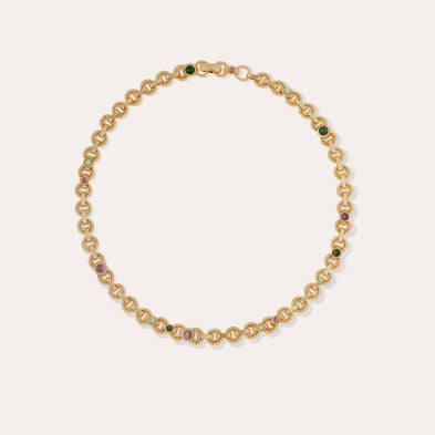 Mistral Gold Necklace - Malachite, Amazonite & Amethyst 