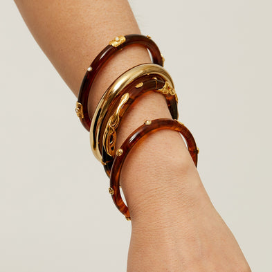 Bracelet Cobra jonc acétate doré - Marron